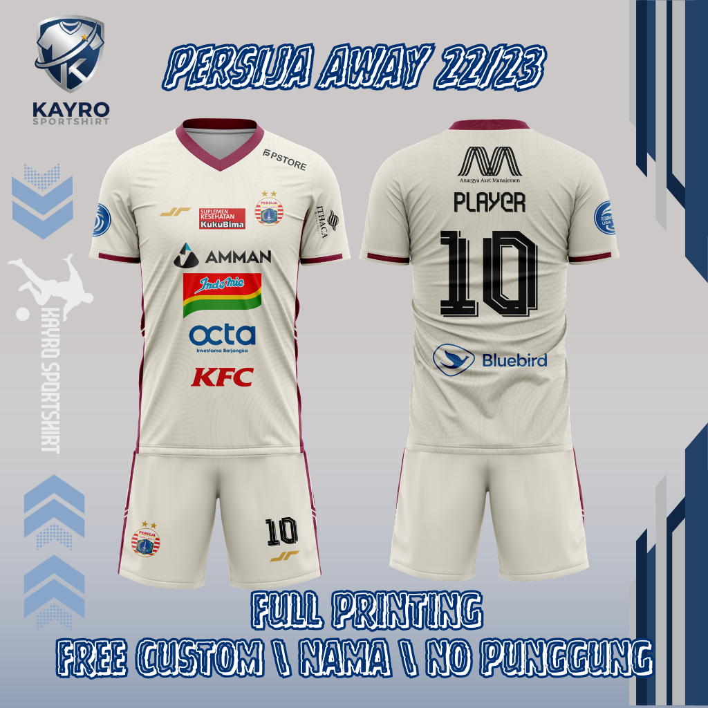 Jersey Persija Away 2022-2023 Dryfit Full Printing Free Custom Nama dan Noopung Anak Dewasa Unisex