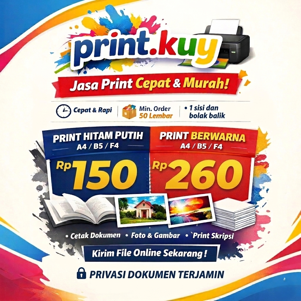 Jasa Print Dokumen A4 B5 F4 Hitam Putih / Warna | 1 Sisi / Bolak Balik | PDF Word