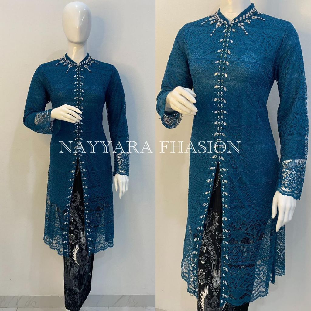 Set Kebaya Tunik Brokat Payet Jumbo 5L 4L Ld 140 130 / Kebaya Tunik Brokat Kurung Malika Payet Jumbo