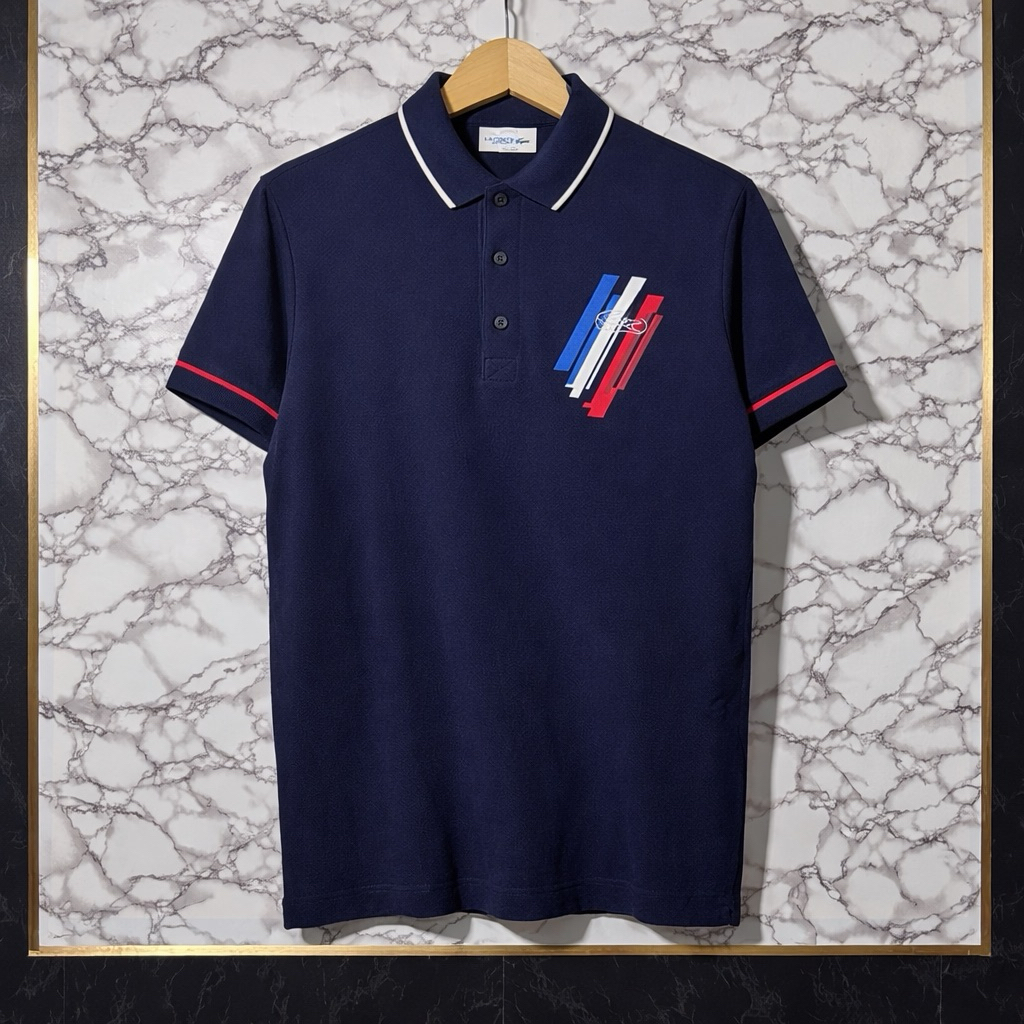 Polo Lacoste Sport Original Navy France Logo Size M Fit L