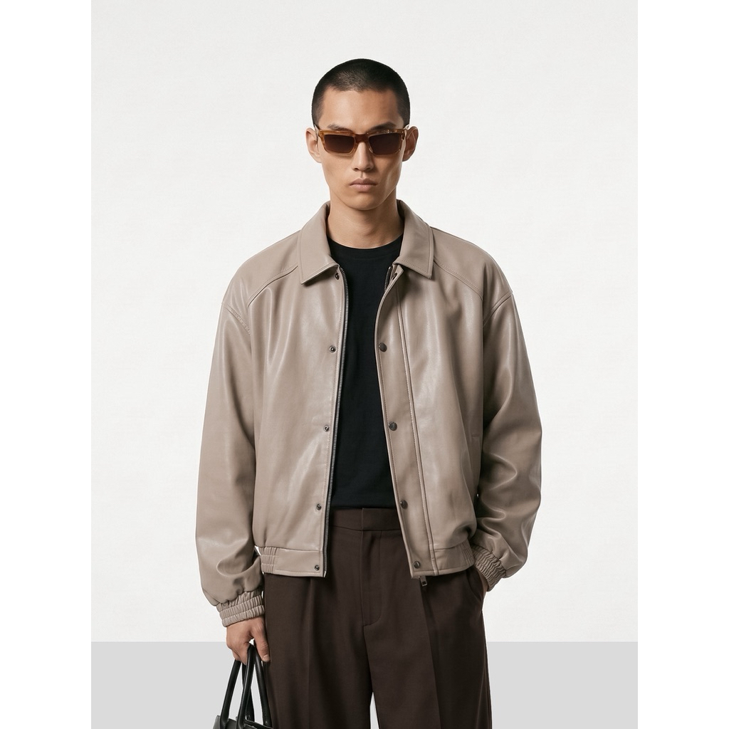 HIGHTY Alder Taupe Leather Jacket | Jaket Pria