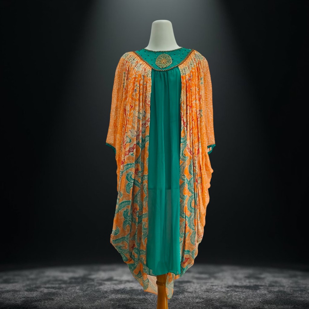 Tunik Kaftan Batik Sutra Kombinasi Payet Premium / Baju Pesta Kondangan Wanita Elegant / Outer Batik
