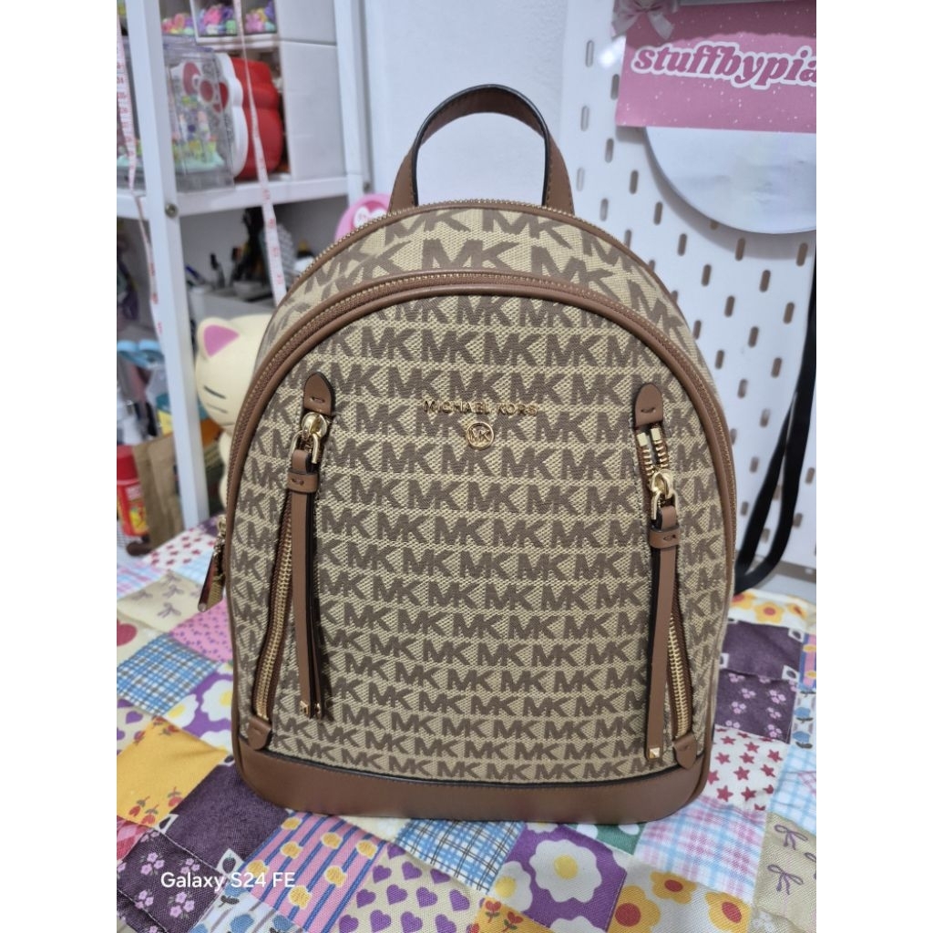 PL Michael Kors Brooklyn Medium Backpack Beige Ebony (Butik) - MK Aunthentic 100%