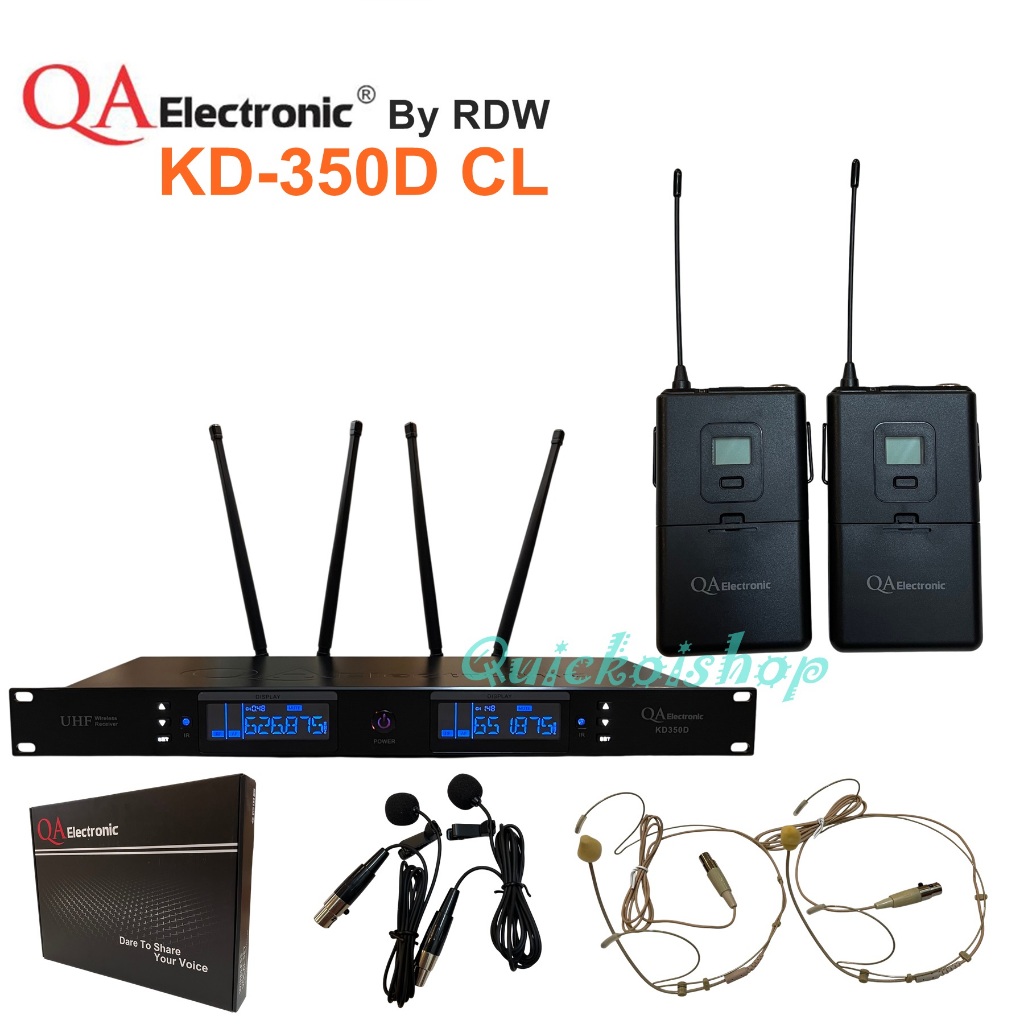 Mic Wireless QAelectronic By Rdw KD 350D CL Microphone Headset + clip on Freq UHF