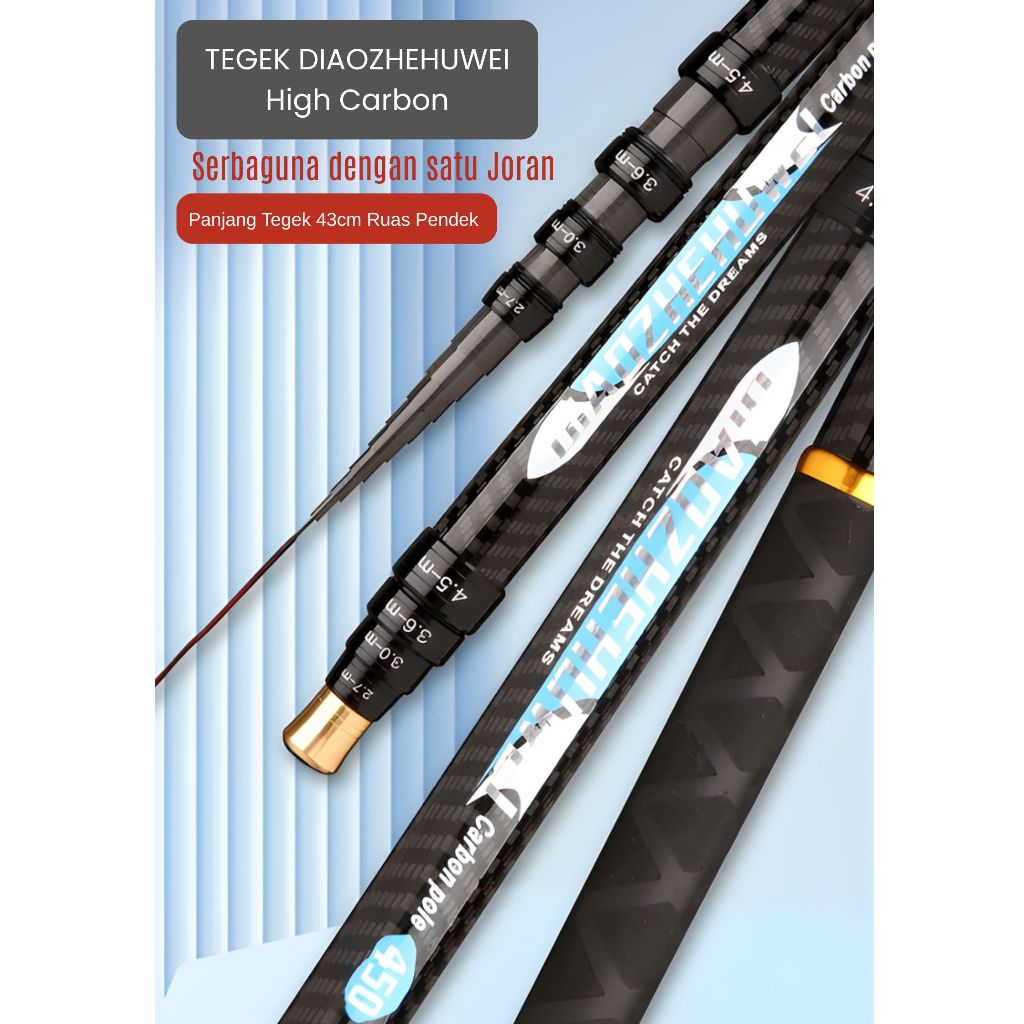Tegek/Joran Pancing Carbon Zoom / Tegek Zoom Ruas Pendek/ Tegek Zoom DIAOZHEHUWEI 43cm, 3.6m/ 4.5m/ 