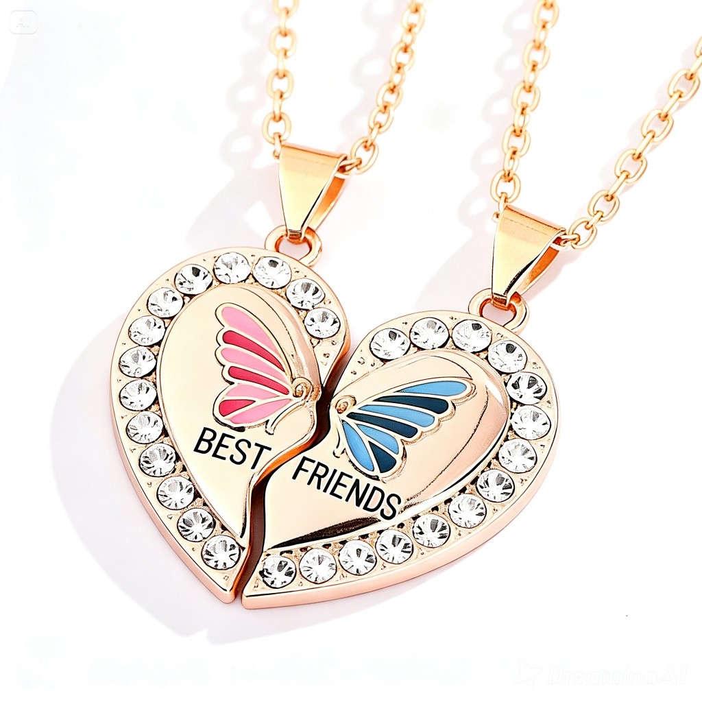 Kalung Couple Sahabat Forever Liontin Hati Kristal Butterfly Best Friends Kalung Persahabatan