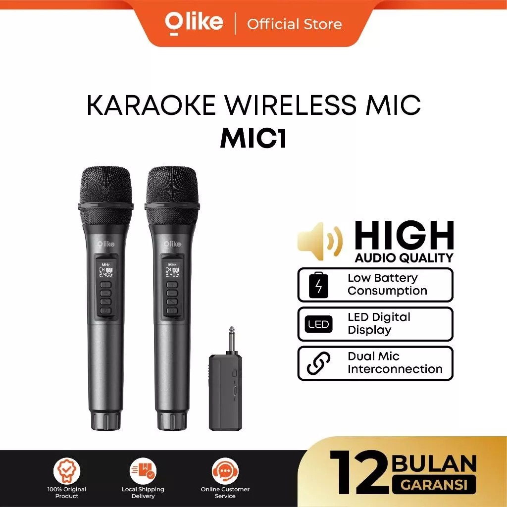 Olike Mic Wireless Portable MIC1 isi 2pcs Wireless Microphone Rechargeable Natural Sound Dual Mic In