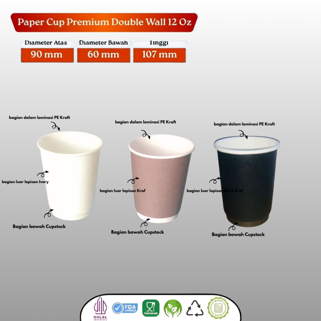 (25 Pcs) Paper Cup 12oz Hot / Paper Cup Polos / Paper Cup Double Wall / Gelas Kertas Premium / Paper