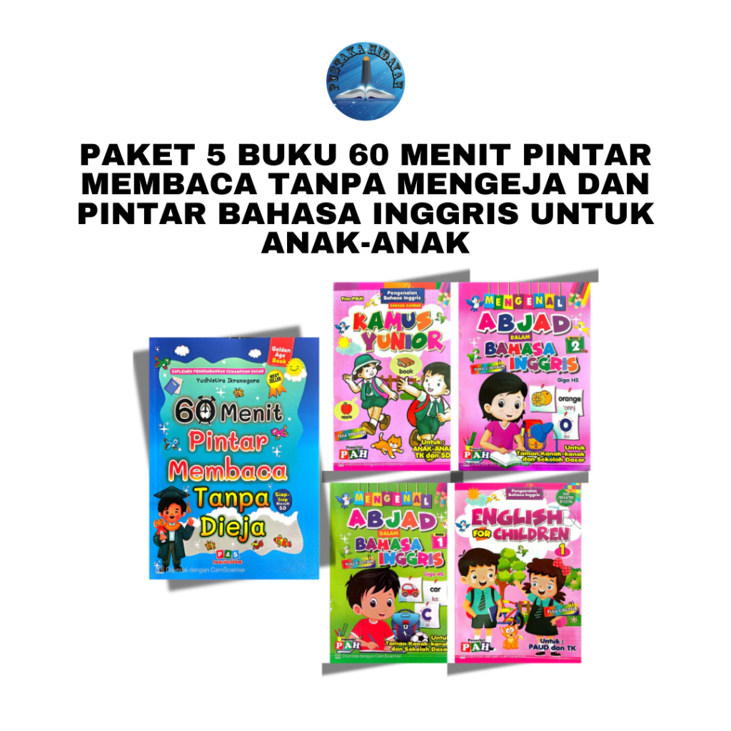 Paket 5 Buku 60 Menit Pintar Membaca Tanpa Mengeja dan Pintar Bahasa Inggris untuk Anak-anak