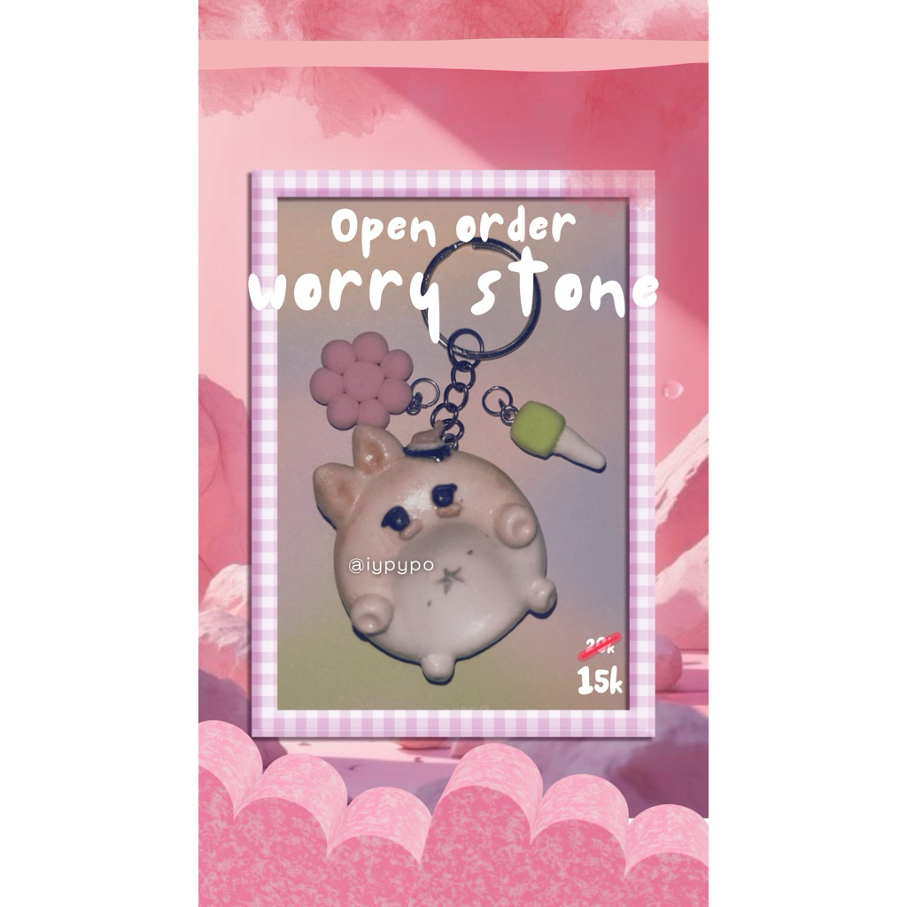 worry stone pinkkish - keychain pink kelinci