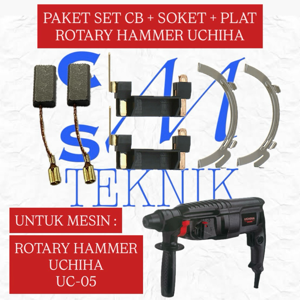 PAKET SET CARBON BRUSH SOKET STATOR PLAT GESER ROTARY HAMMER UCHIHA UC-05