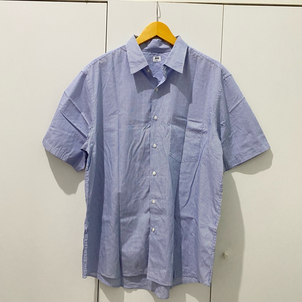 Uniqlo Kemeja Pria Cotton Blue Stripe I Kemeja Pria Uniqlo Katun Salur Biru
