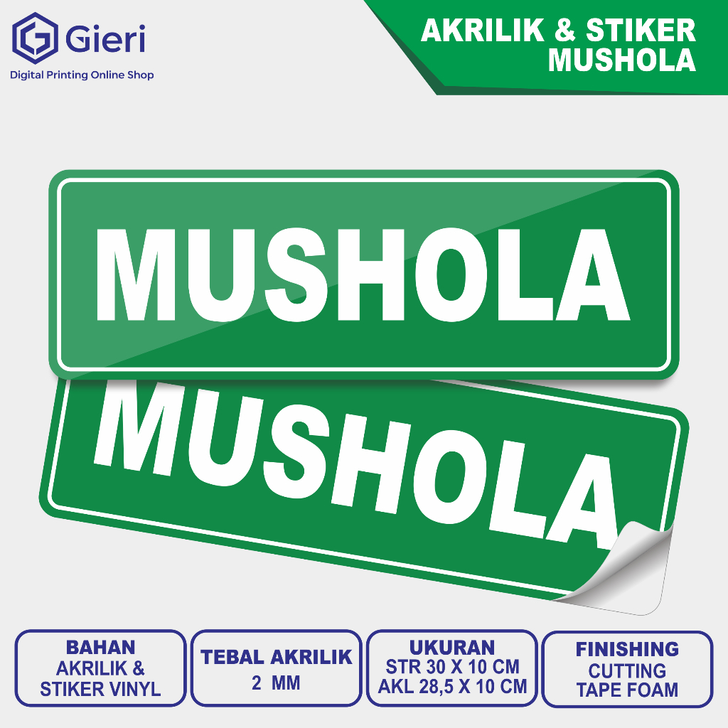 Mushola / Papan Nama Ruang / Bahan Akrilik / Bahan Stiker
