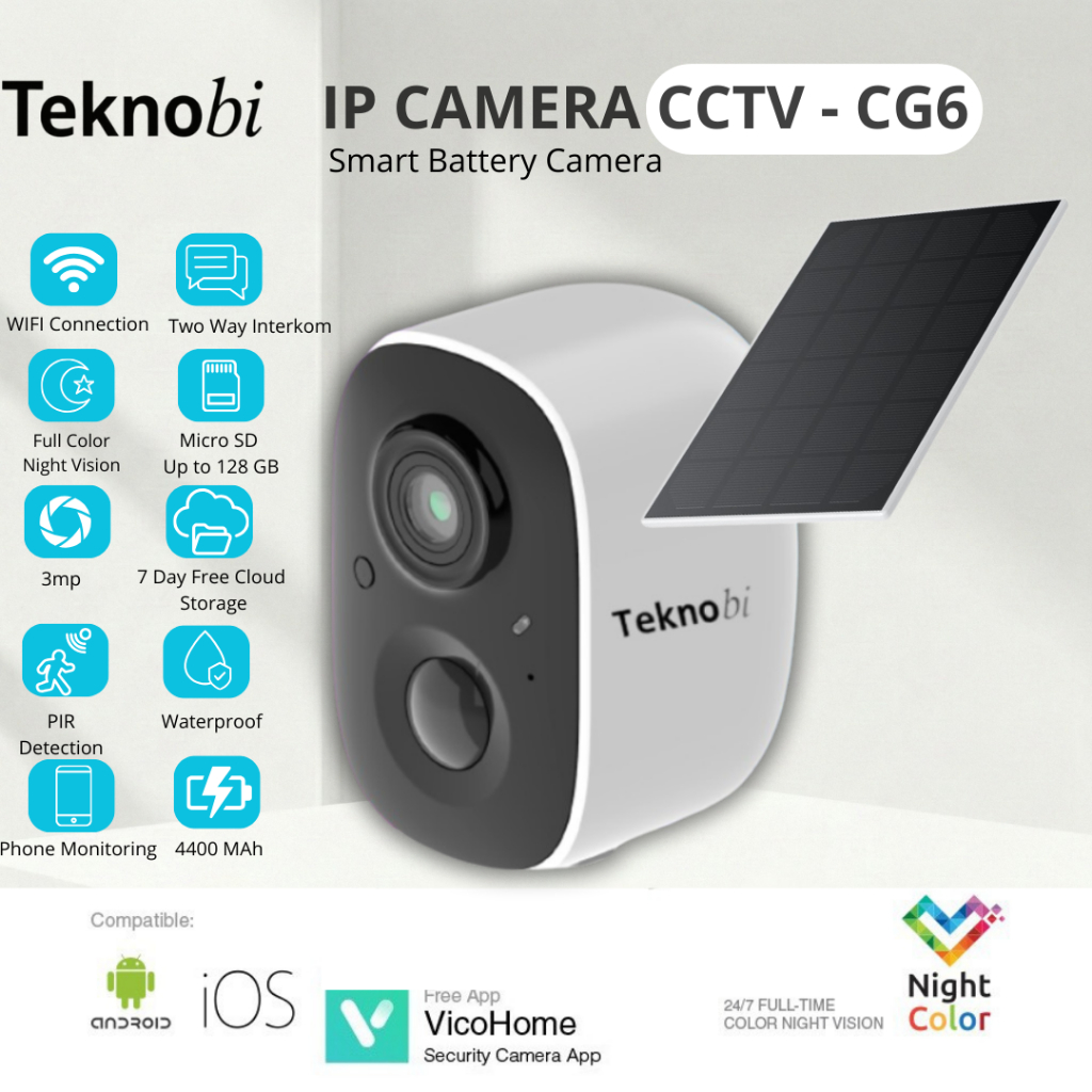 Teknobi IP Camera CCTV Solar Portable Baterai Kamera CCTV Pintar CG6 Waterproof Wireless