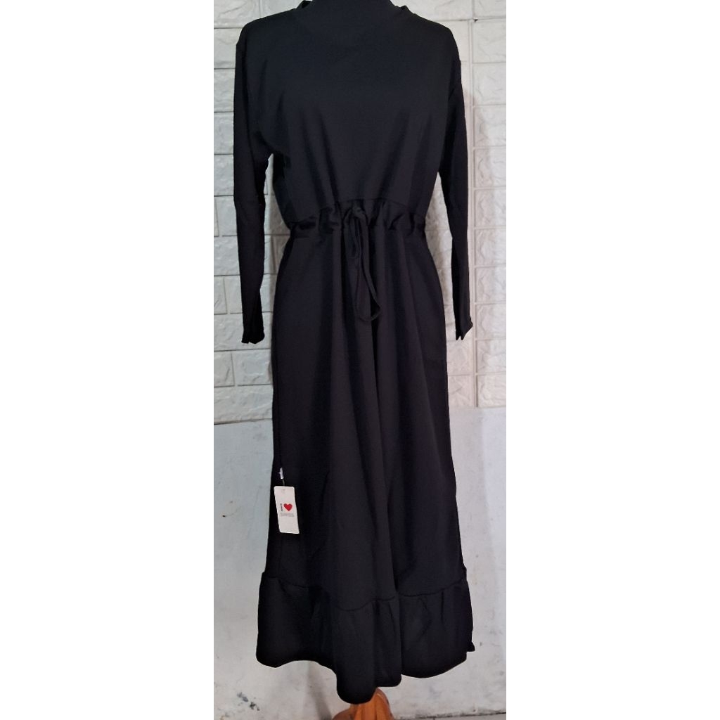 gamis hitam bahan kaos motif polos