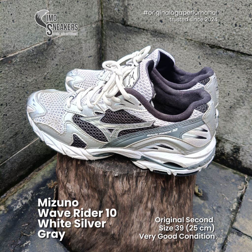Mizuno Wave Rider 10 Silver Putih Abu Sepatu Sneakers Original