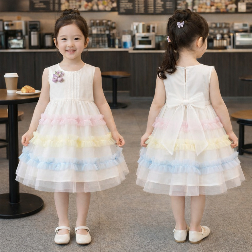 BAJU PESTA ANAK PEREMPUAN DRESS SUSUN TILE PREMIUM HALUS