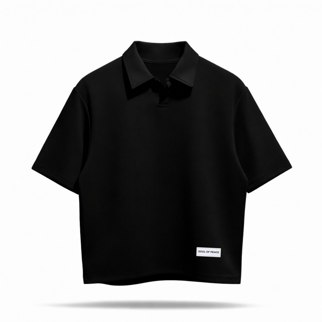 SOUL OF PEACE - Polo Shirt Kemeja Formal Pria Polos Hitam