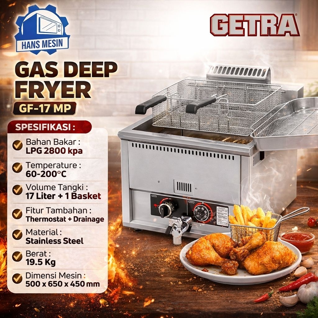 GAS DEEP FRYER GETRA GETRA GF-17MP TABLE TOP GAS DEEP FRYER