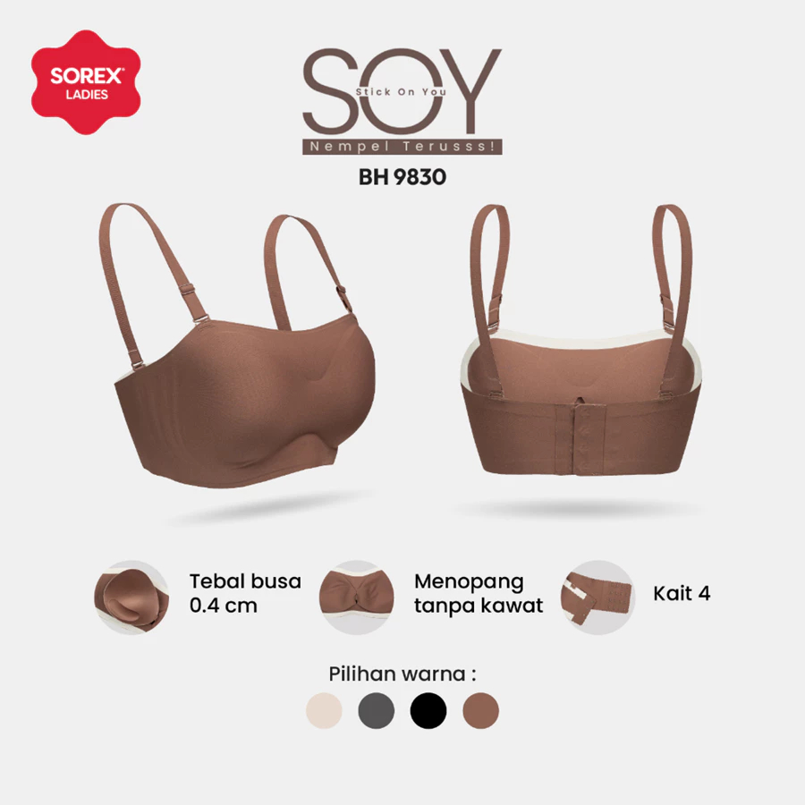 SOREX BRA BH 9830 Tanpa Kawat Busa Sedang Kait 4 (Cup B)