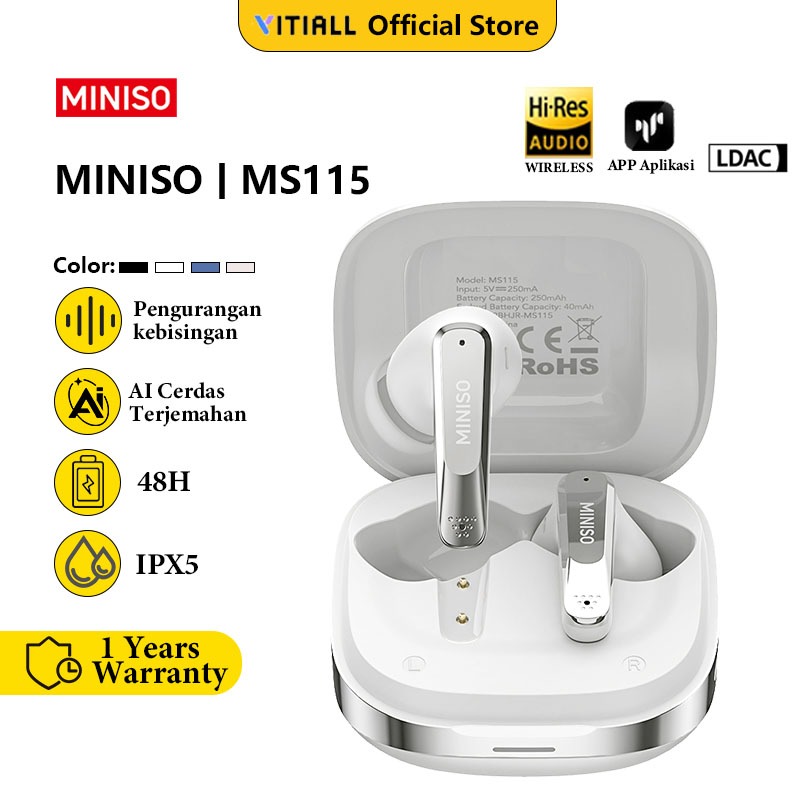 MINISO MS115 Bluetooth Earphone Headset TWS In Ear Wireless AI Translation HD Call Noise Reduction B