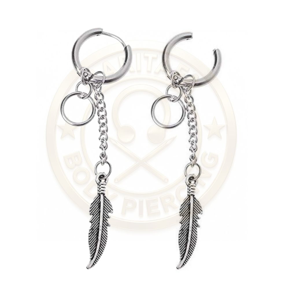 Anting Hoops tindik dan Jepit Model rantai daun / Anting Pria Korea Anting Titanium / Anting Elegan 