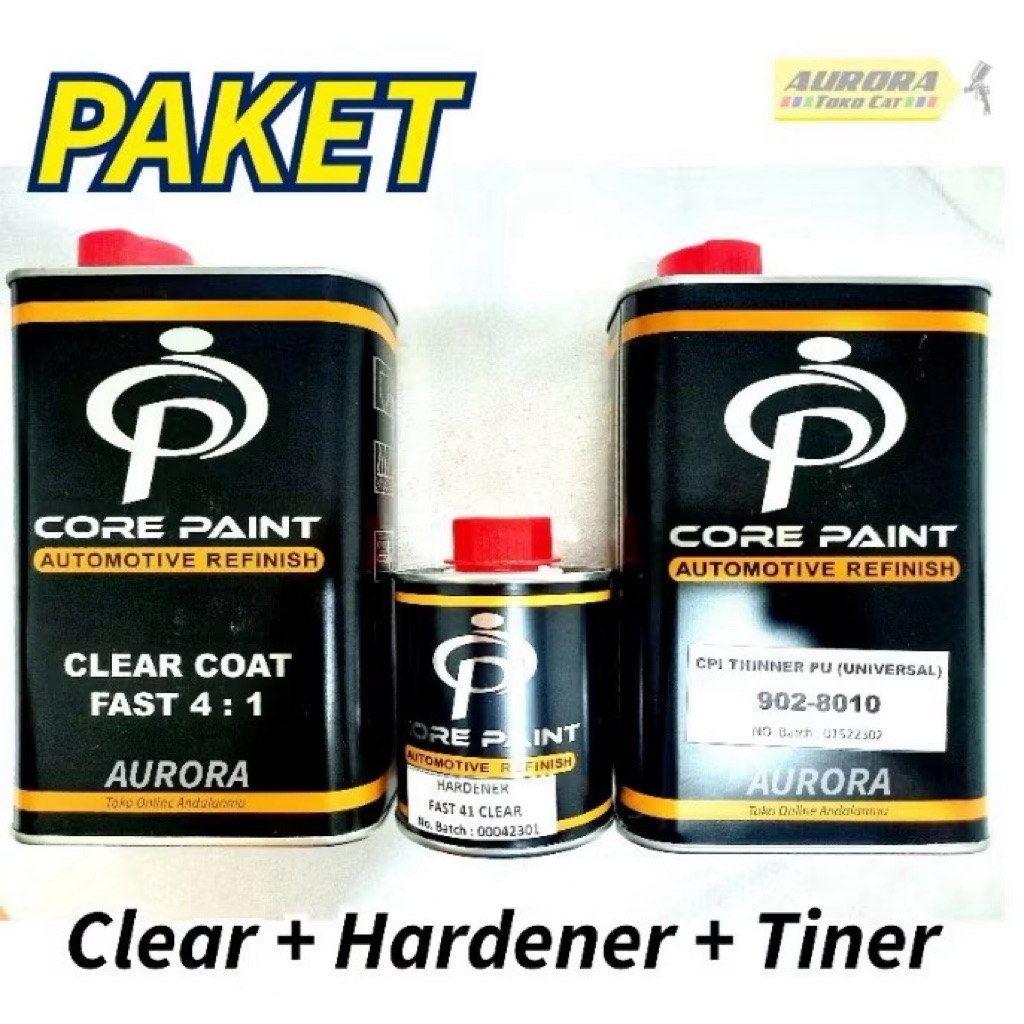 PAKET Cat CORE PAINT Clear Coat Fast 4:1 Hardener dan Tiner PU 1 Liter