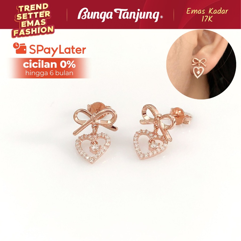ANTING TINDIK PITA HATI BLINK - EMAS 17K - BUNGA TANJUNG GOLD