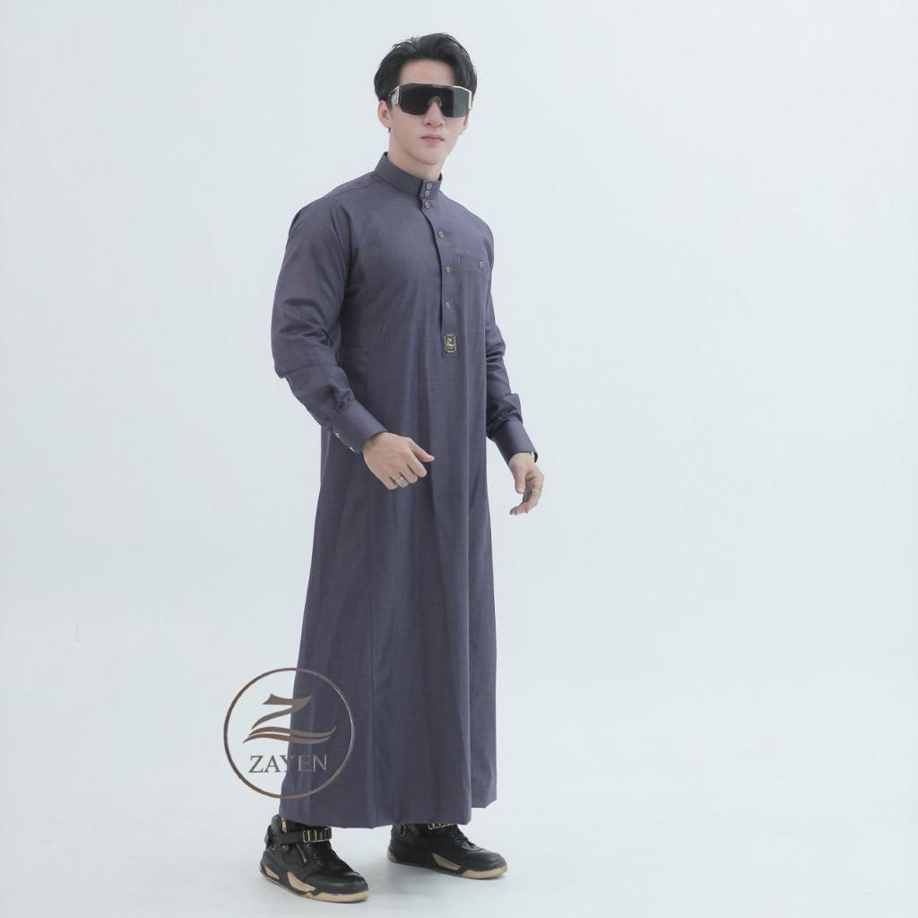 Jubah Slimfit gen Z Woll original pria Gamis Pria Slimfit jubah wool zayen hitam kerah kerah kemeja 