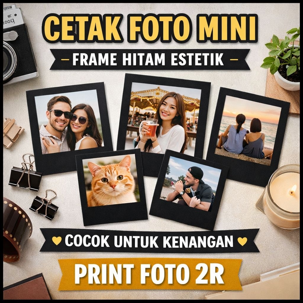 Cetak Foto Polaroid 2R Frame Hitam Estetik | Print Foto Aesthetic | Foto Mini Kenangan