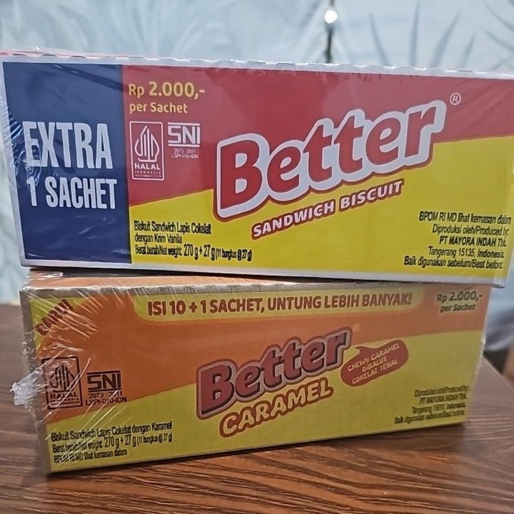 10 Sachet Biskuit Wafel Better Karamel - Coklat Gurih, Krim Vanilla Lembut, Kemasan Praktis (QKJX2/1