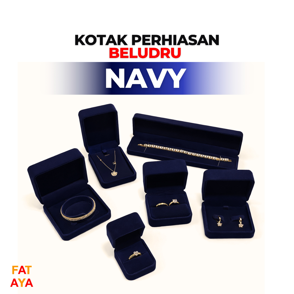Kotak Perhiasan Biru Navy Beludru Set  Cincin  Liontin  Gelang  Kalung Koye  Jewelry Box Unik Lucu u
