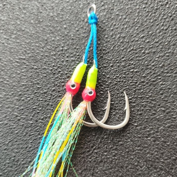 Assist Hook Iseama Putih  20 untuk jig uk 100-150gr | Double hook + rumbai grosir