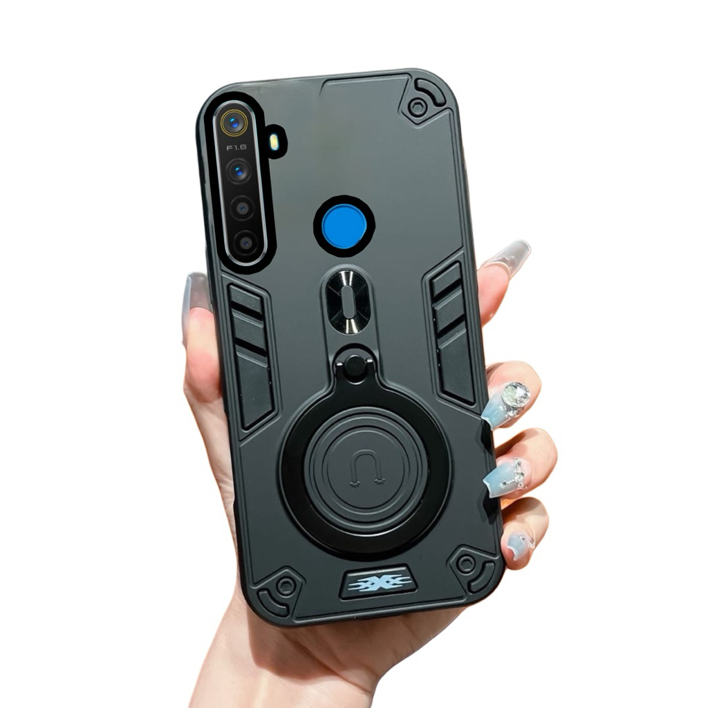 Casing Hp Untuk Realme 5 Realme 5I Realme 5S Realme C3 Hard Case Ring Armor Robot Case Kickstand Hyb