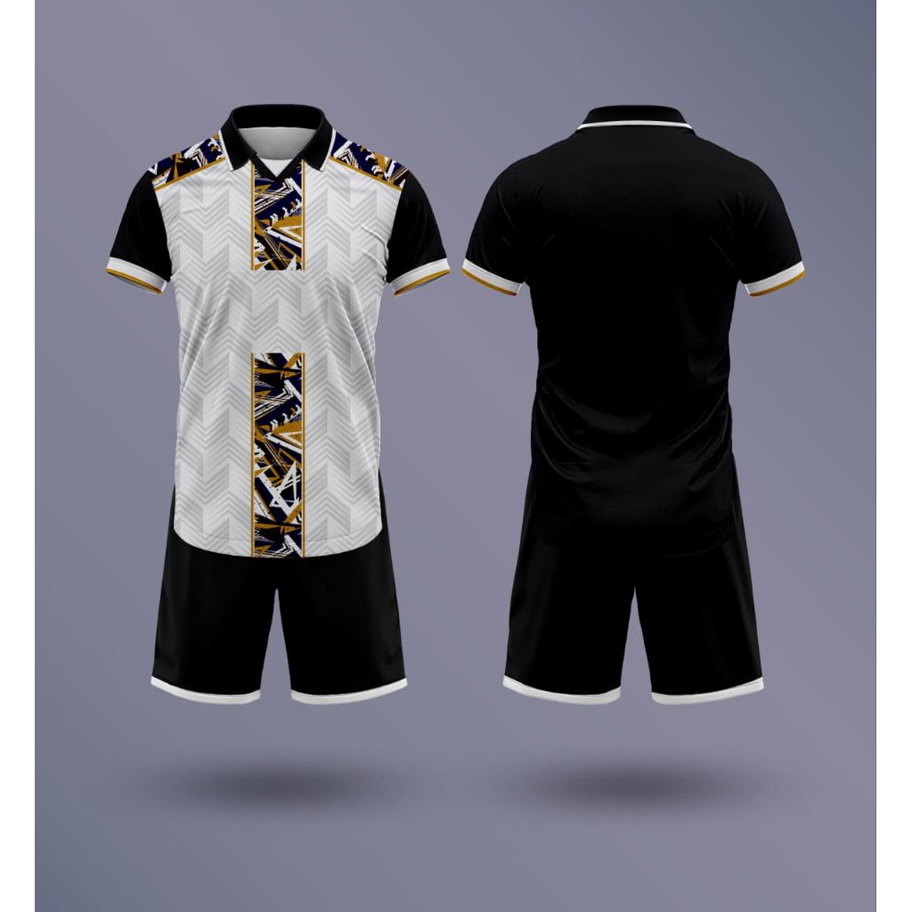Printing Premium Stelan Jersey Futsal Jersey Bola Printing PUTIH HITAM GOLD