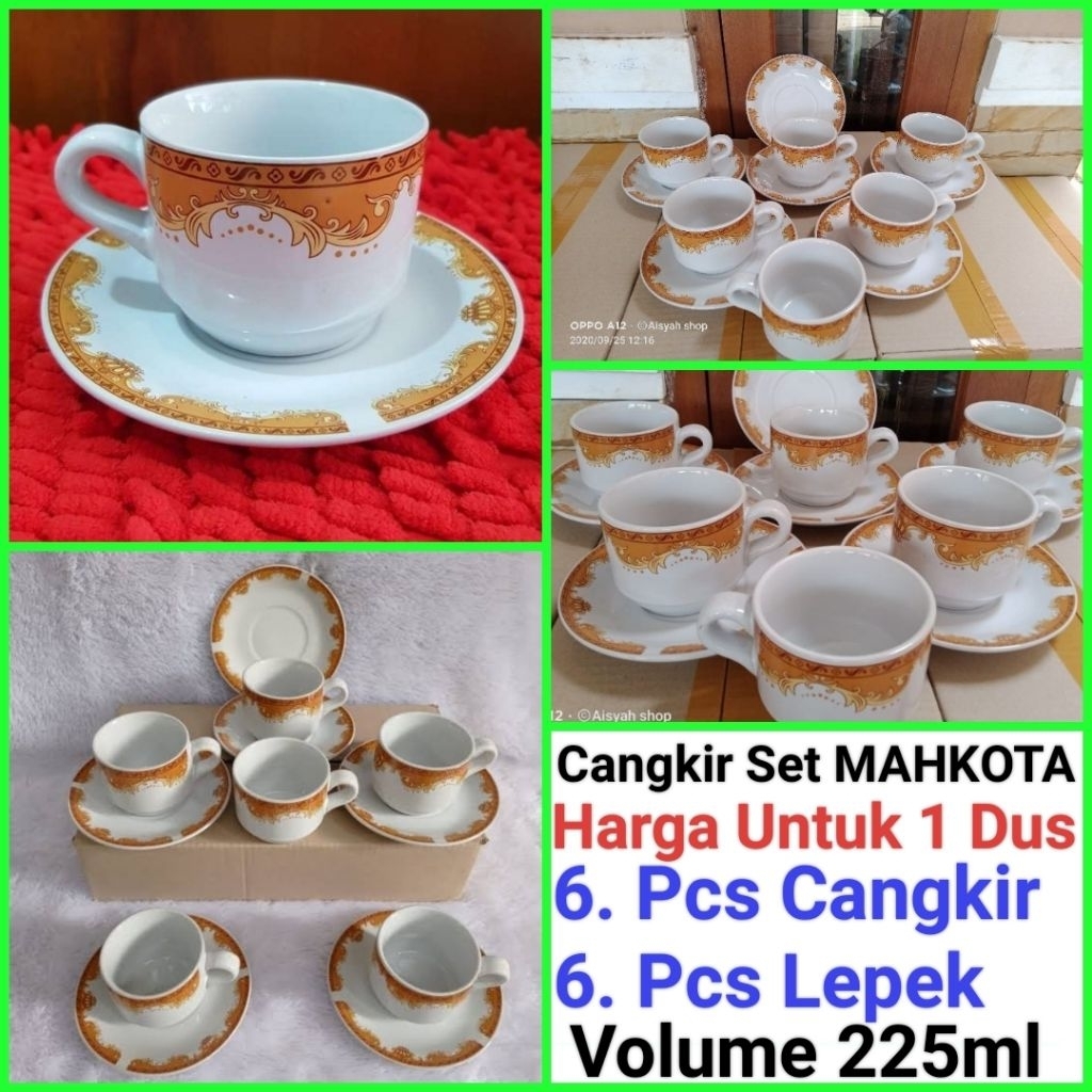 cangkir kopi cangkir set keramik gelas kopi keramik MAHKOTA EMAS satu dus (Isi 6 set)