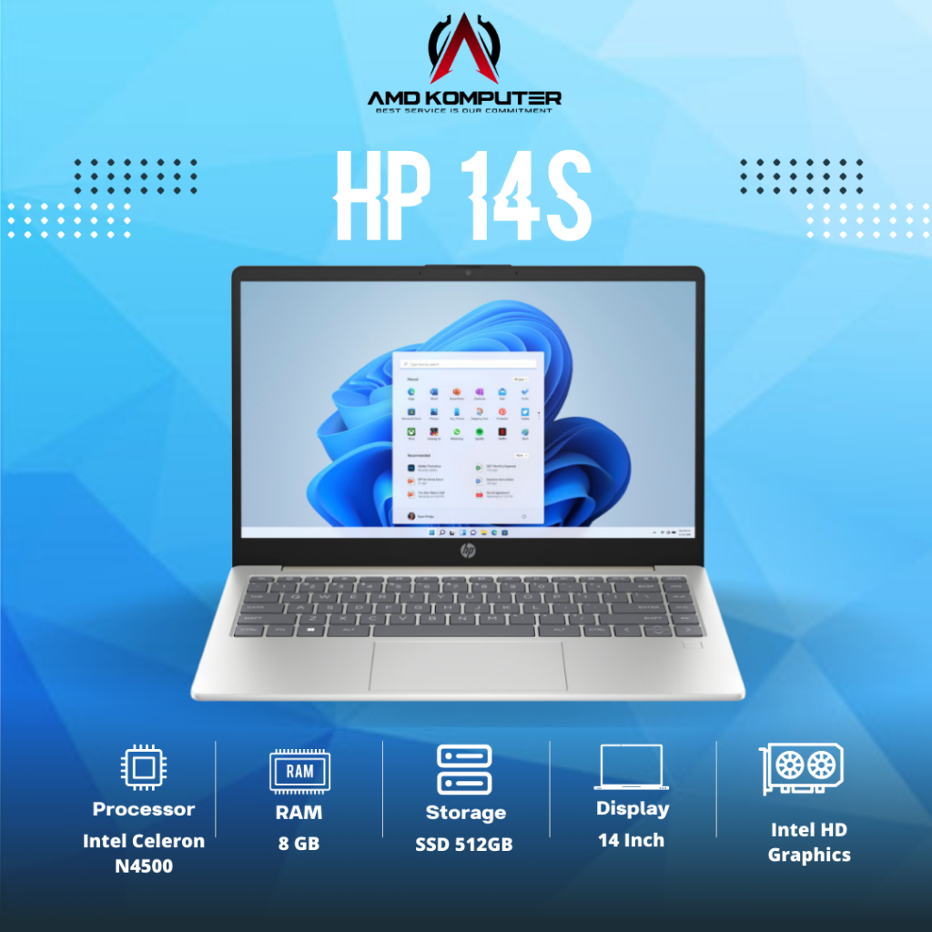 HP LAPTOP 14S Intel Celeron N4500/8GB/512GB/14 Inch #2ND