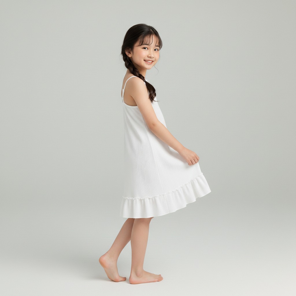 TERMURAH DRESS ANAK PEREMPUAN MODEL TALI KECIL RUFFLE BAHAN HYGT POLOS PAKAIAN TRENDY