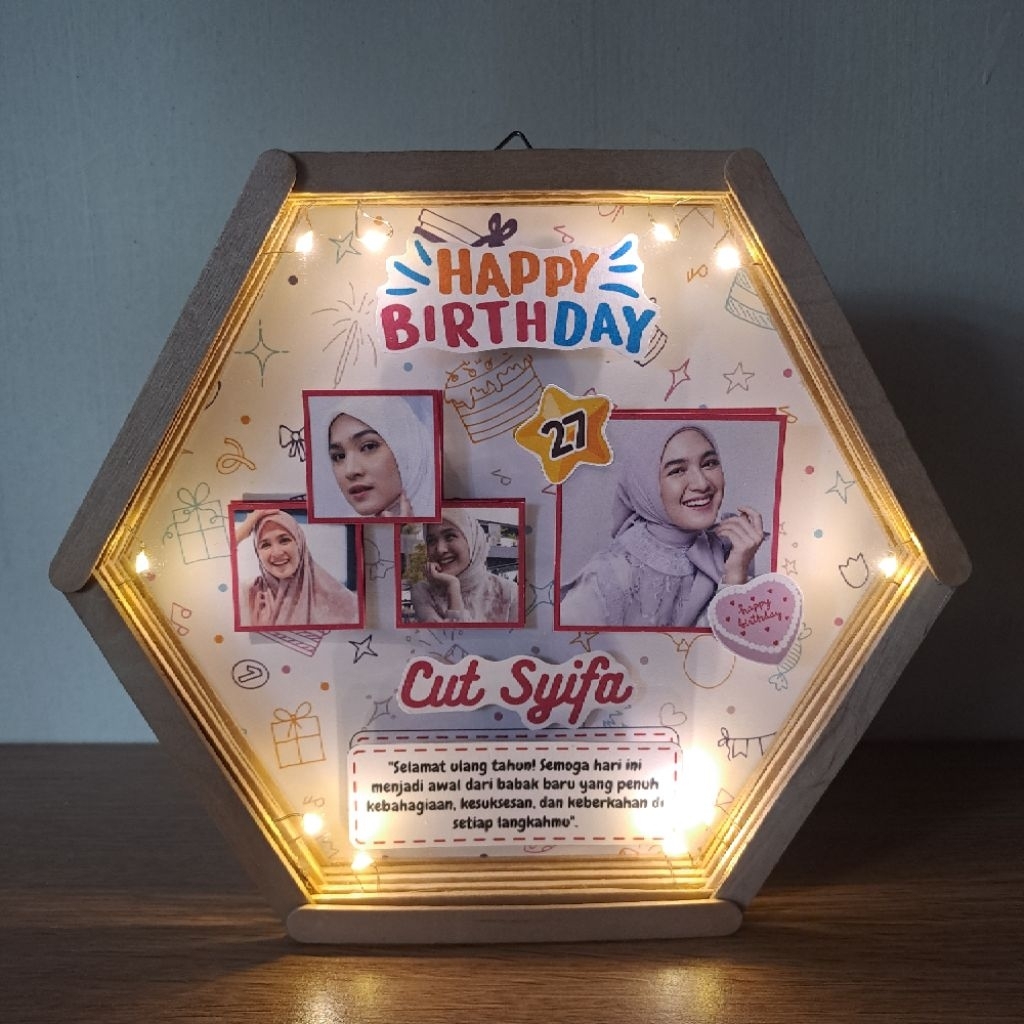 Kado Frame Hexa 3D LED | Kado Ulang Tahun, Wisuda, Pernikahan