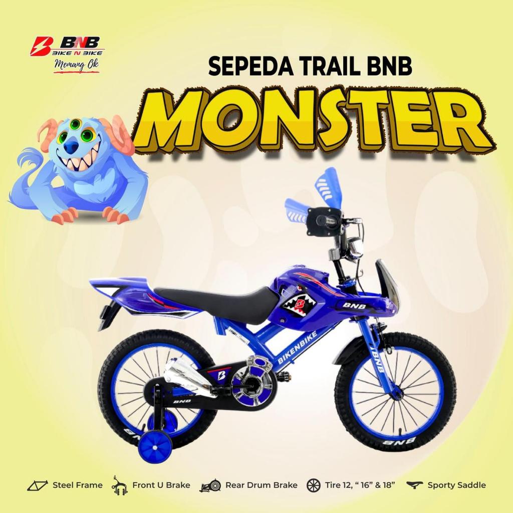 Sepeda Anak Laki BMX BNB Trail Monster 18 Inch Model Motor Cross sepeda trail anak laki laki BNB