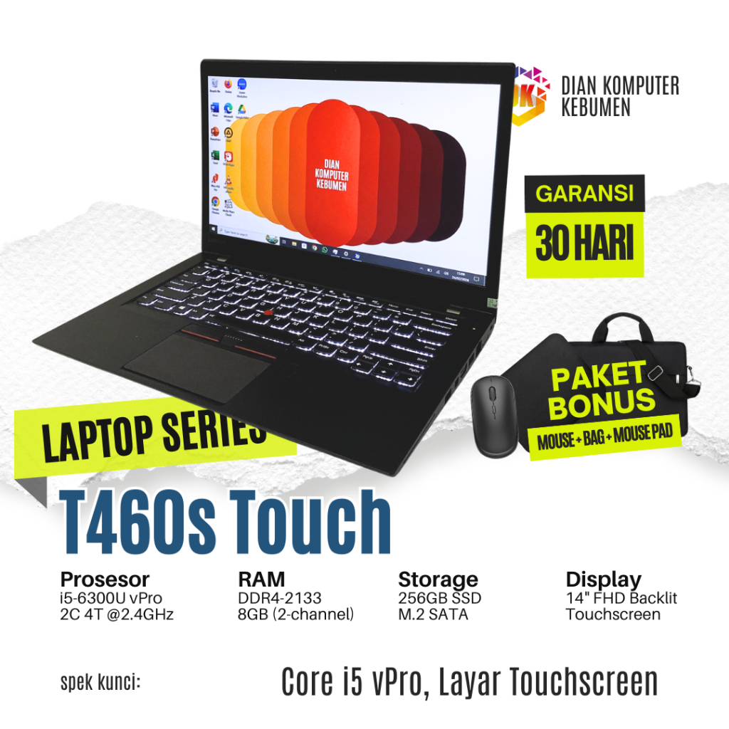 Laptop Thinkpad T460s Touchscreen Core i5 Gen 6 vPro RAM 8GB SSD 256GB 14" FHD Keyboard Backlit