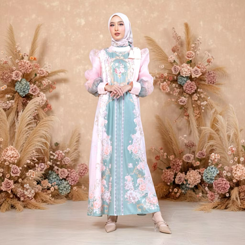 LALITA DRESS MOTIF SET HIJAB - BAHAN SHAKILLA ORGANZA