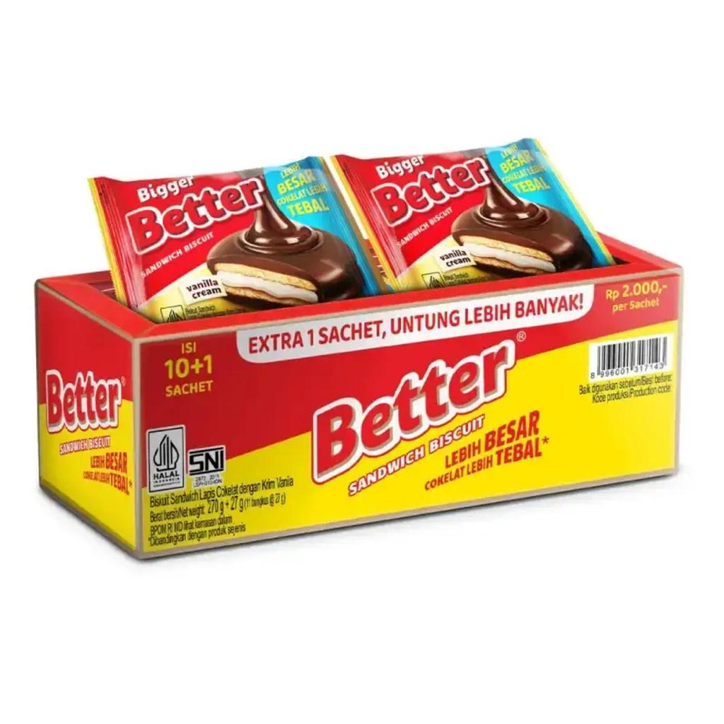 PROMO Better Sandwich Biscuit Biskuit Bersalut Cokelat Chocolate Coklat Choco dengan Krim Vanila Van