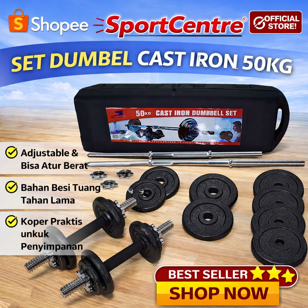 KHUSUS GOJEK Dumbell set 50kg / york dumbell 50kg / dumbell set barbell set york 50 kg dumbel koper 