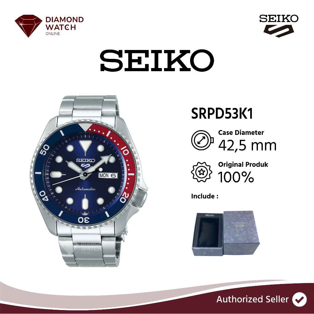Seiko 5 Sports SRPD53K1 SKX Sports Style Pepsi Automatic Blue Dial Stainless Steel Strap