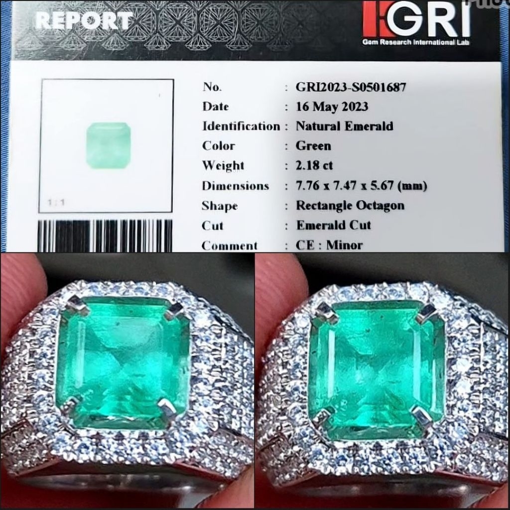 Zamrud Colombia Minor Emerald Beryl 2.18 crt Clean Kristal Top HQ Memo GRI Lab