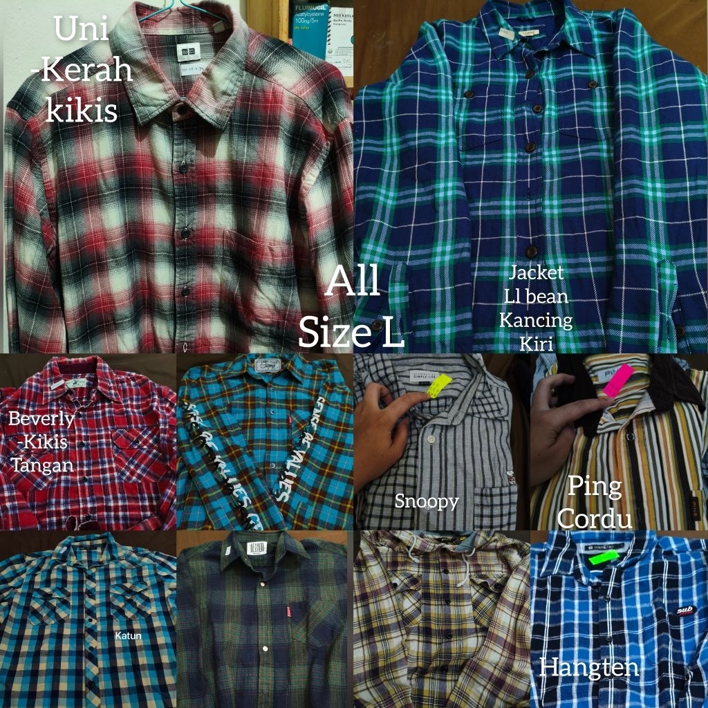 (L) KEMEJA FLANNEL KATUN LINEN OXFORD CORDUROY ALL BRAND SIZE L