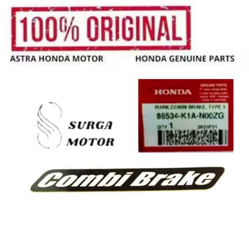 Stiker Setiker Logo Tempelan Mark Combi Brake Type 1 Motor BeAT K1A 2020 2021 2022 2023 2024 86534K1