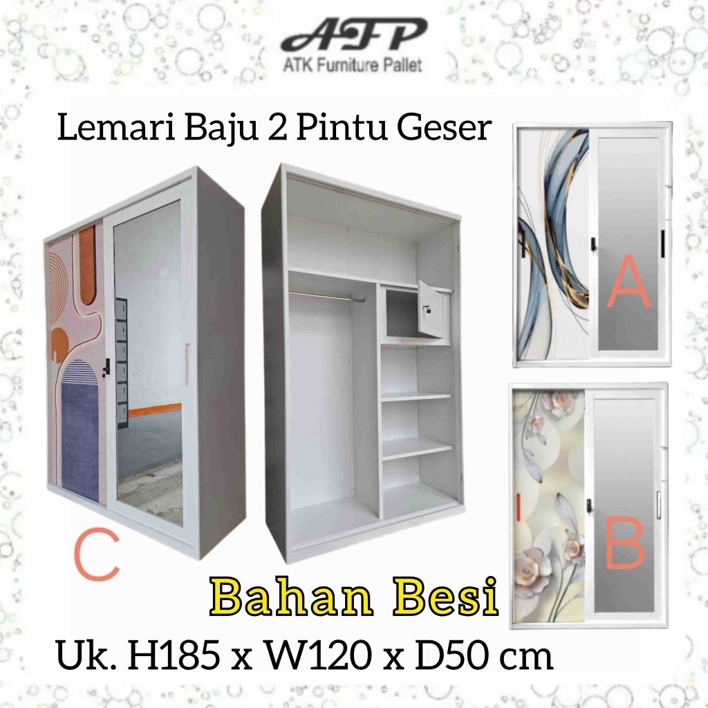 Lemari Pakaian Besi 2 Pintu Geser