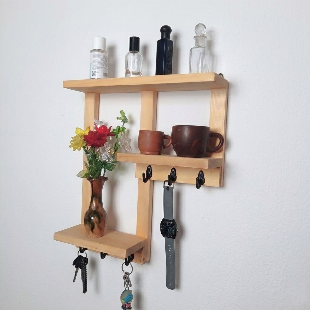 Rak Ambalan Tempel Dinding Kapstok Bahan Kayu jati Minimalis Serbaguna